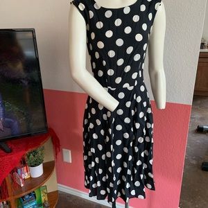 Black Polka Dot Midi Dress (Size 4)